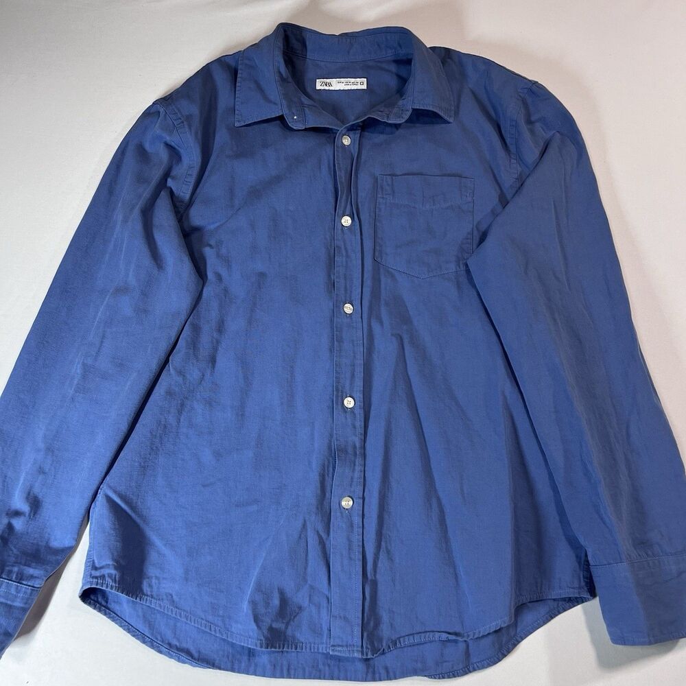 Zara Men’s Cotton Linen Blend Long Sleeve Button Down Shirt Blue Size M Turkey